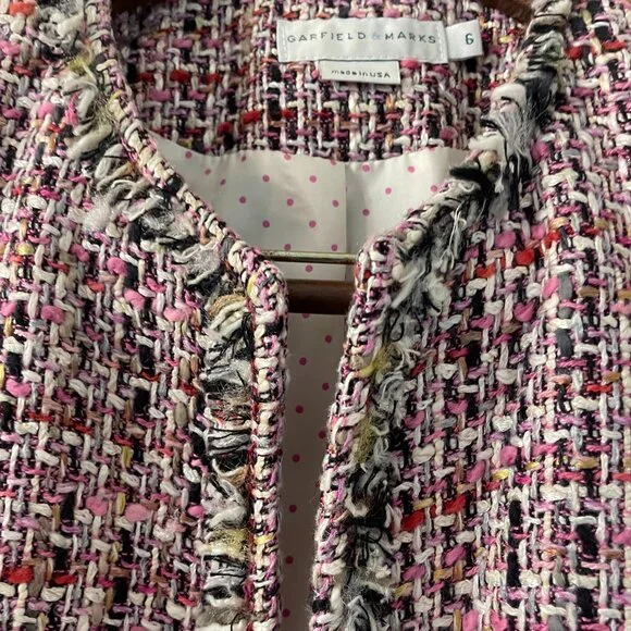 Vintage Garfield & Marks Pink Long Tweed Made in USA Mix Jacket Size 6 - Picture 6 of 6
